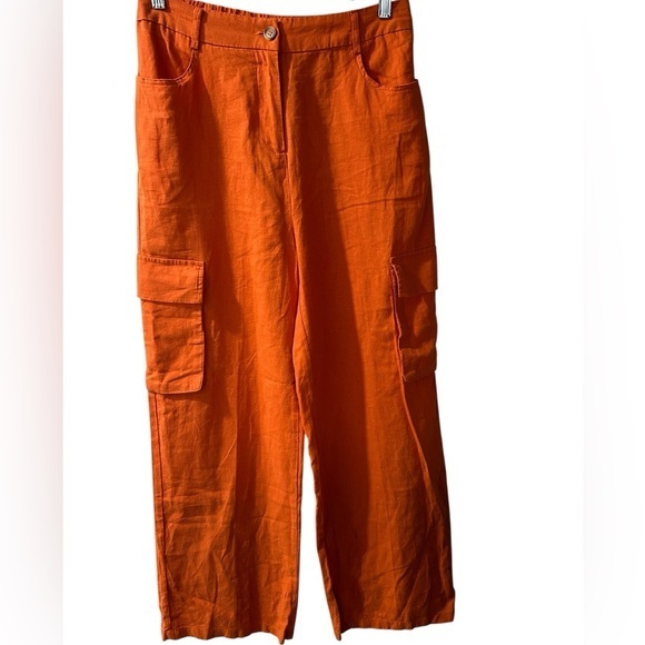Pants - Utility Linen Cargo Relaxed Fit Orange Cargo Long Pants